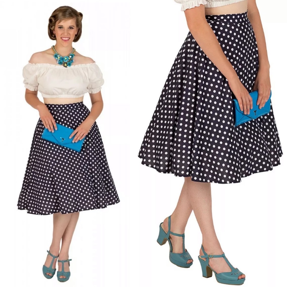 Tatyana Navy Polka Dot Swing Skirt With Pockets 4X